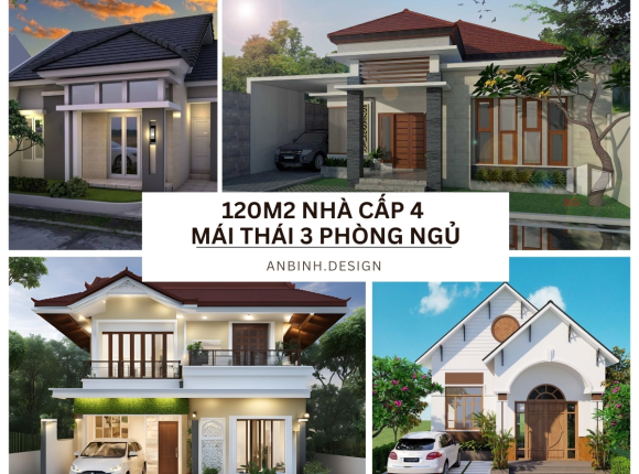 Mẫu 120m2 Nhà Cấp 4 Mái Thái 3 Phòng Ngủ Đẹp