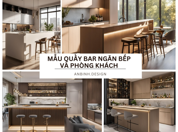 Mẫu Quầy Bar Ngăn Bếp Và Phòng Khách Tiện Lợi