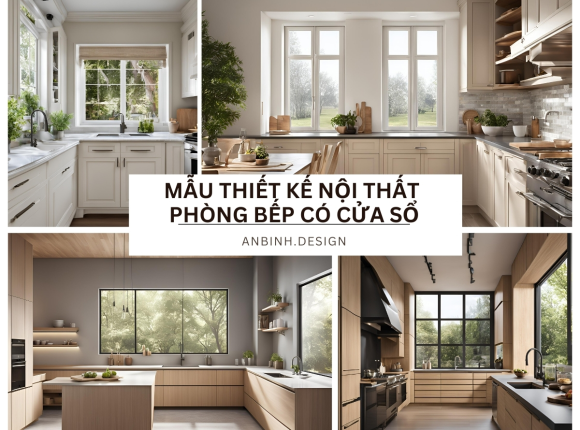 Mẫu thiết kế nội thất phòng bếp có cửa sổ thoáng mát