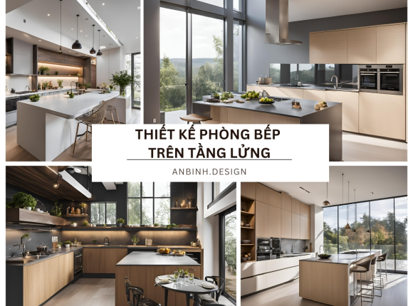 Mẫu thiết kế nội thất phòng bếp trên tầng lửng đẹp