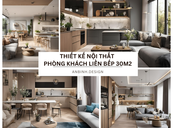 Mẫu thiết kế nội thất phòng khách liền bếp 30m2 HOT nhất