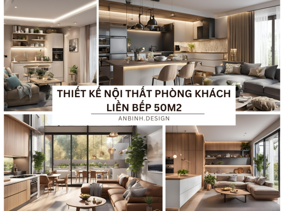 Thiết kế nội thất phòng khách liền bếp 50m2