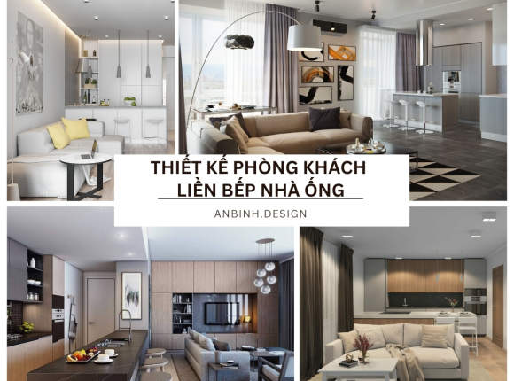 Mẫu thiết kế nội thất phòng khách liền bếp nhà ống độc đáo