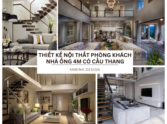 Thiết Kế Nội Thất Phòng Khách Nhà Ống 4m Có Cầu Thang