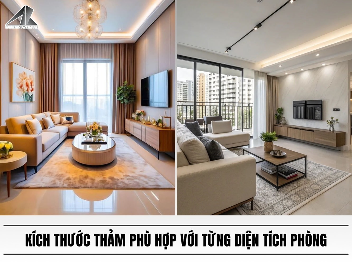 Bảng kích thước thảm phù hợp với từng diện tích phòng