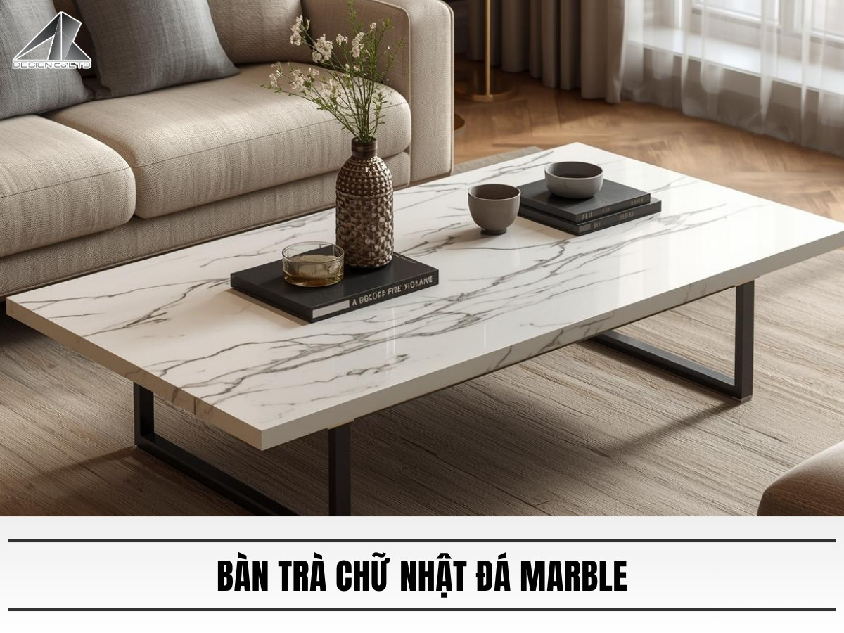 Bàn trà chữ nhật đá marble