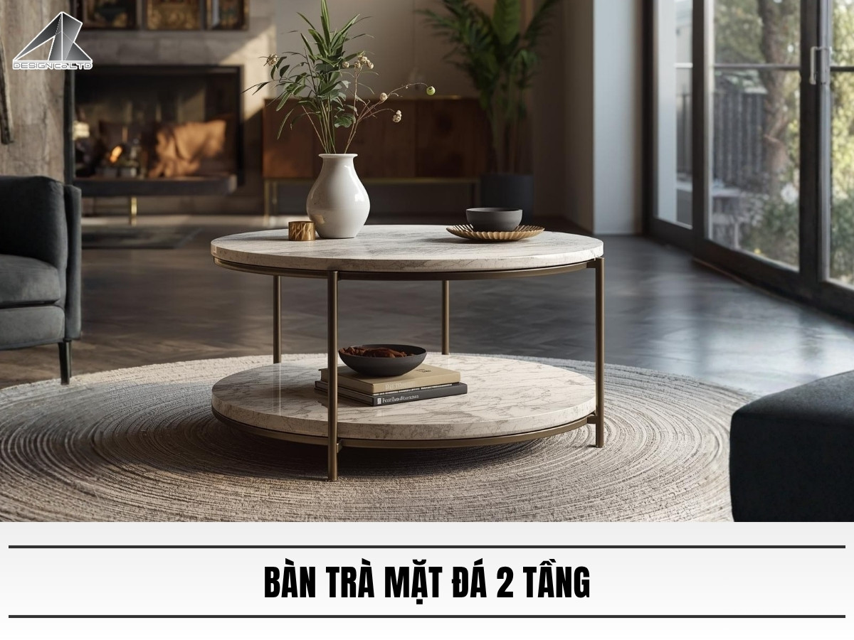Bàn trà mặt đá 2 tầng