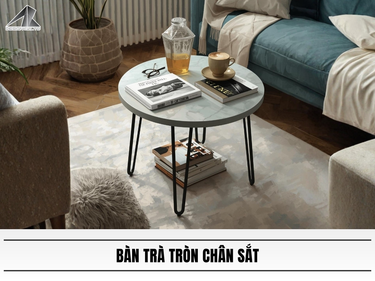 Bàn trà tròn chân sắt