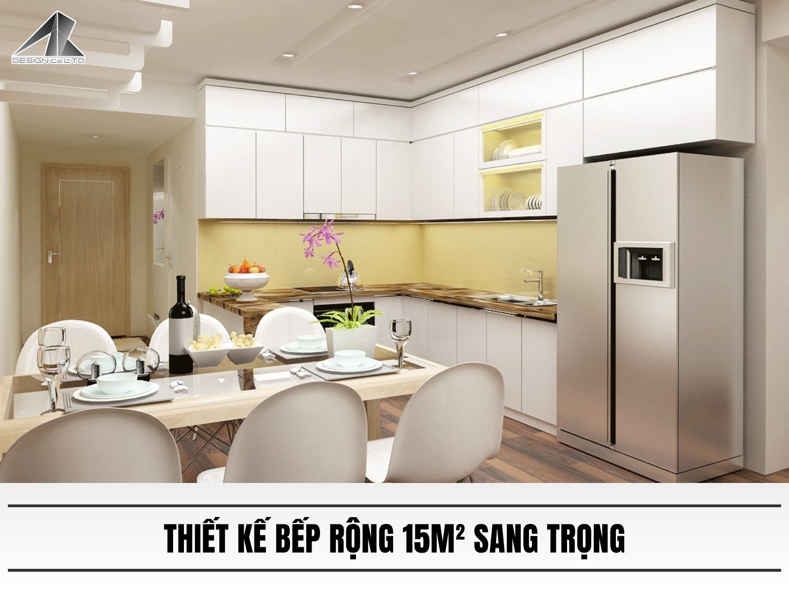 Thiết kế bếp rộng 15m² sang trọng