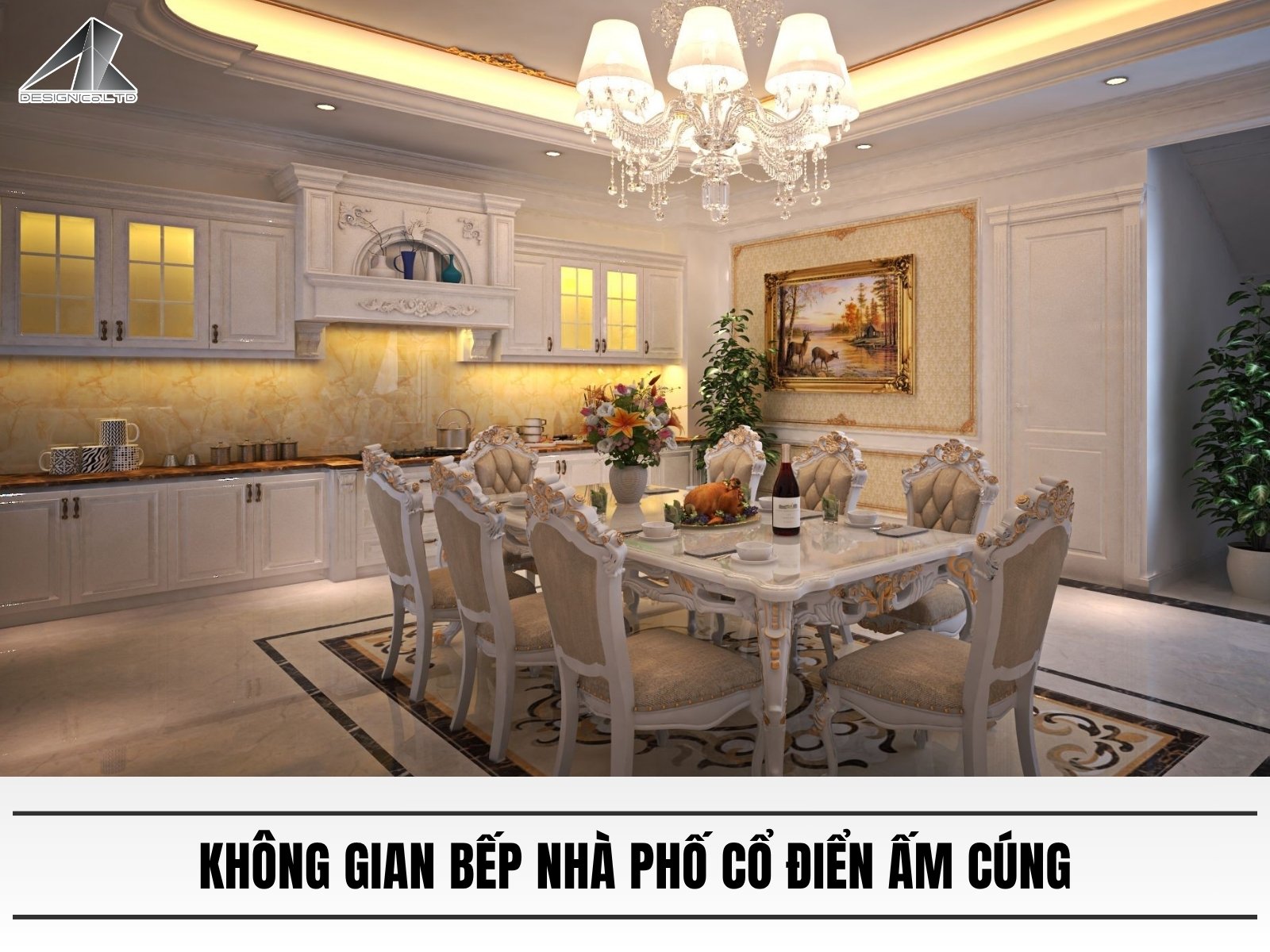 Không gian bếp nhà phố cổ điển ấm cúng