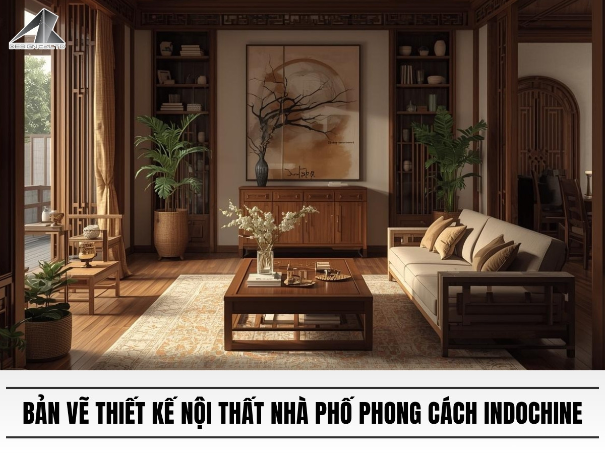 bản vẽ thiết kế nội thất nhà phố indochine