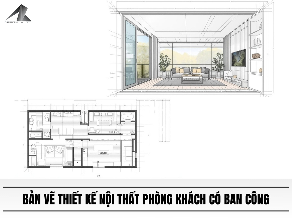 bản vẽ thiết kế nội thất phòng khách​ có ban công