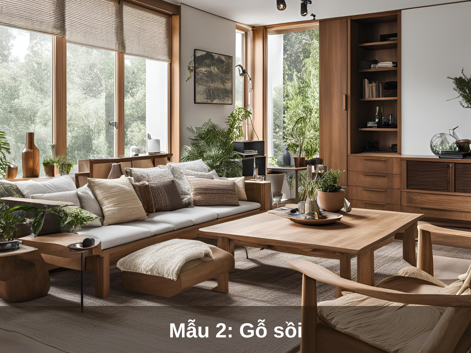 Mau 2 Noi that phong khach voi go soi