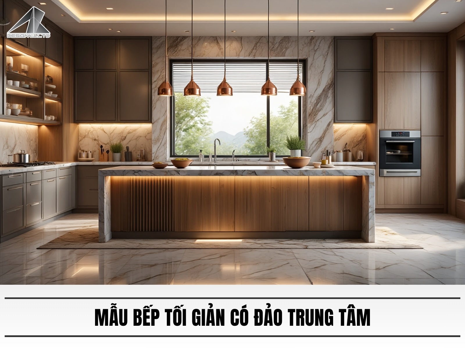 Mau bep toi gian co dao trung tam