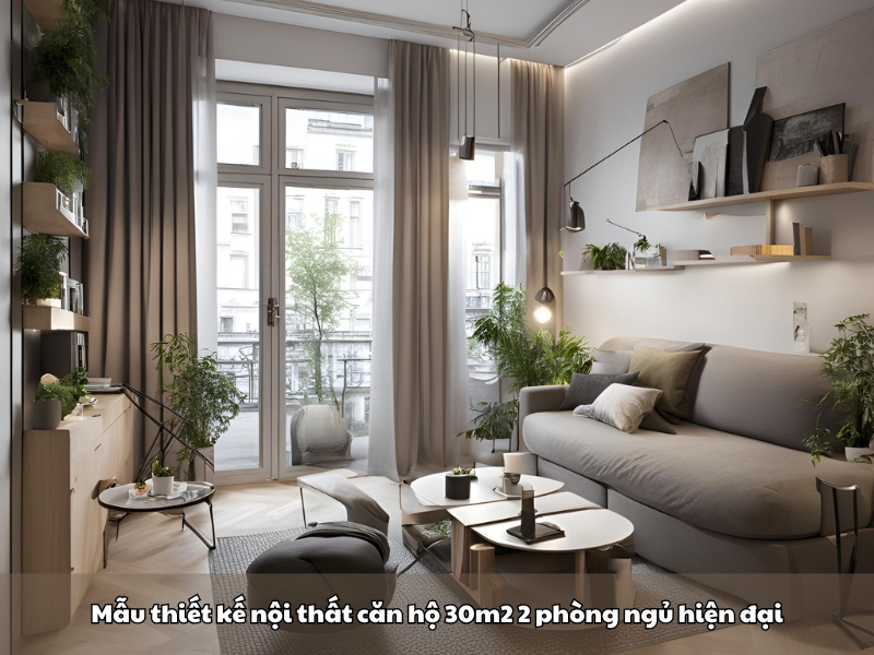 mau thiet ke noi that can ho 30m2 2 phong ngu hien dai