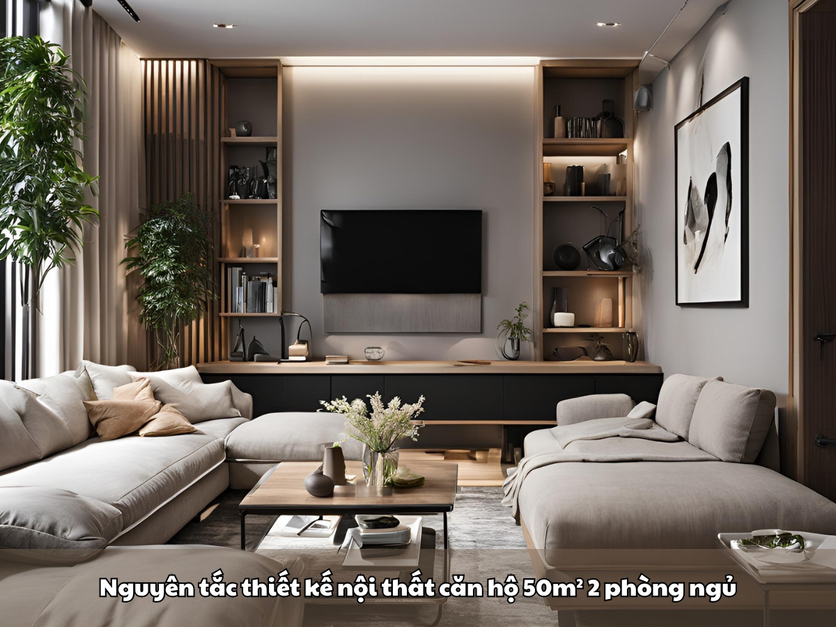 nguyen tac thiet ke noi that can ho 50m² 2 phong ngu
