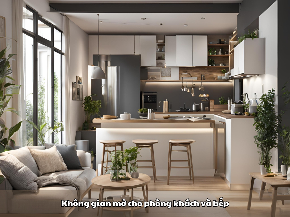 khong gian mo cho phong khach va bep