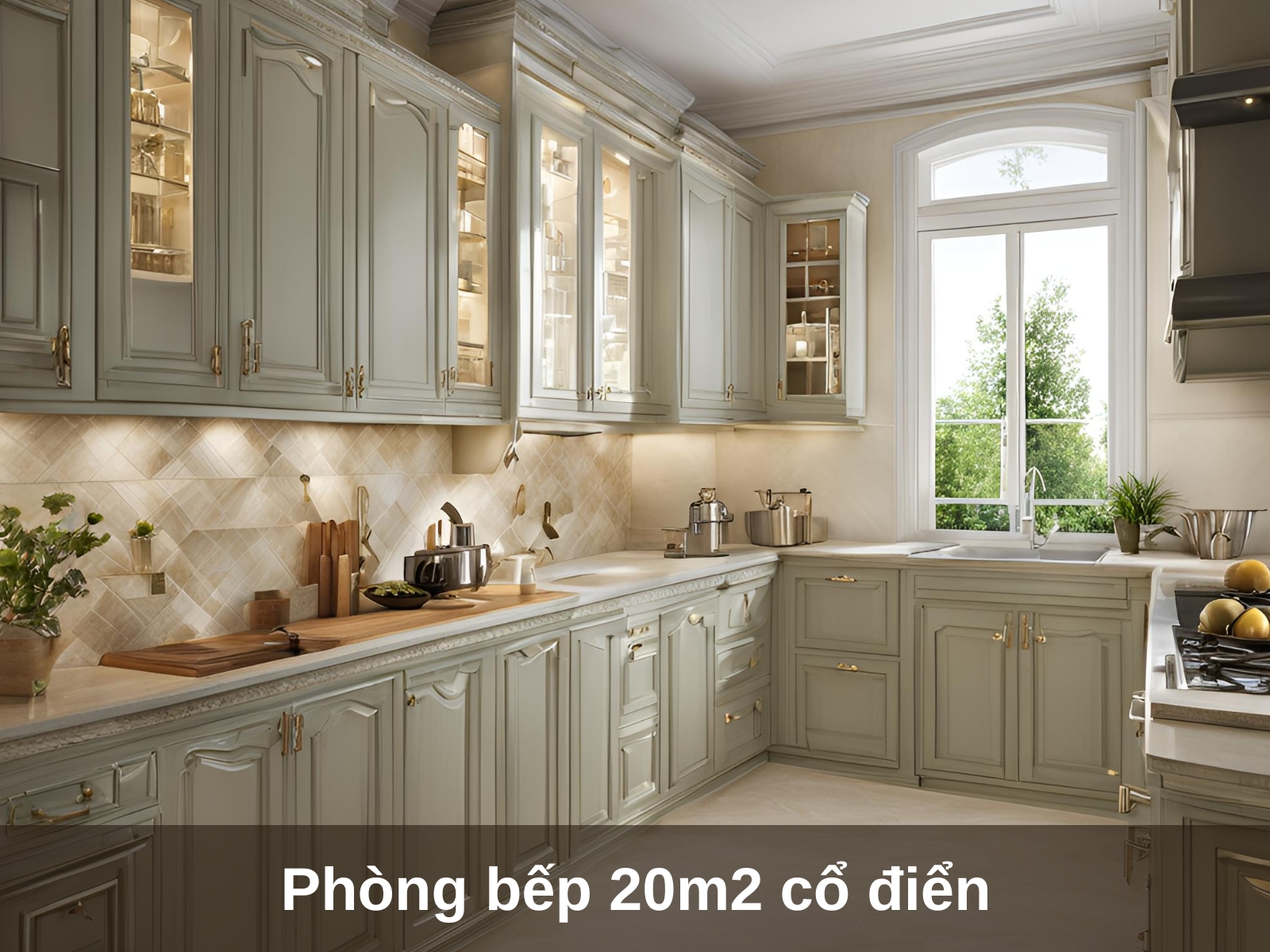 Thiet ke phong bep 20m2 phong cach co dien