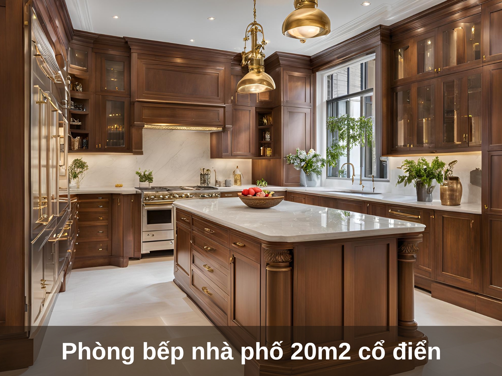 Thiet ke phong bep 20m2 phong cach co dien