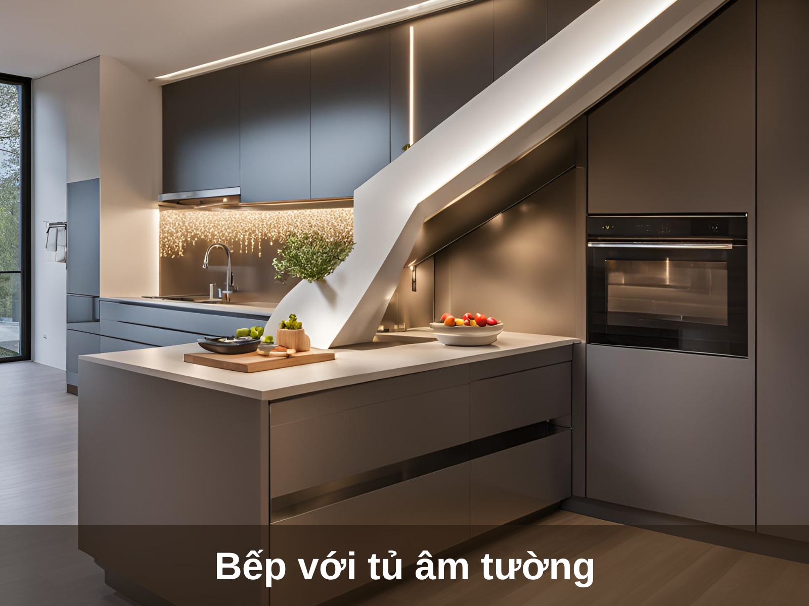 Mau thiet ke noi that phong bep duoi gam cau thang hot nhat nam 2024
