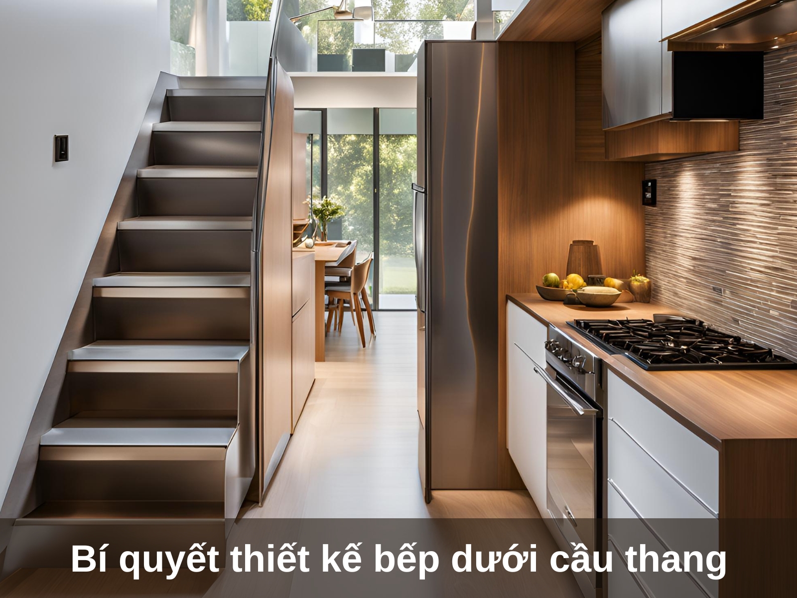 Bi quyet thiet ke bep duoi cau thang hop phong thuy