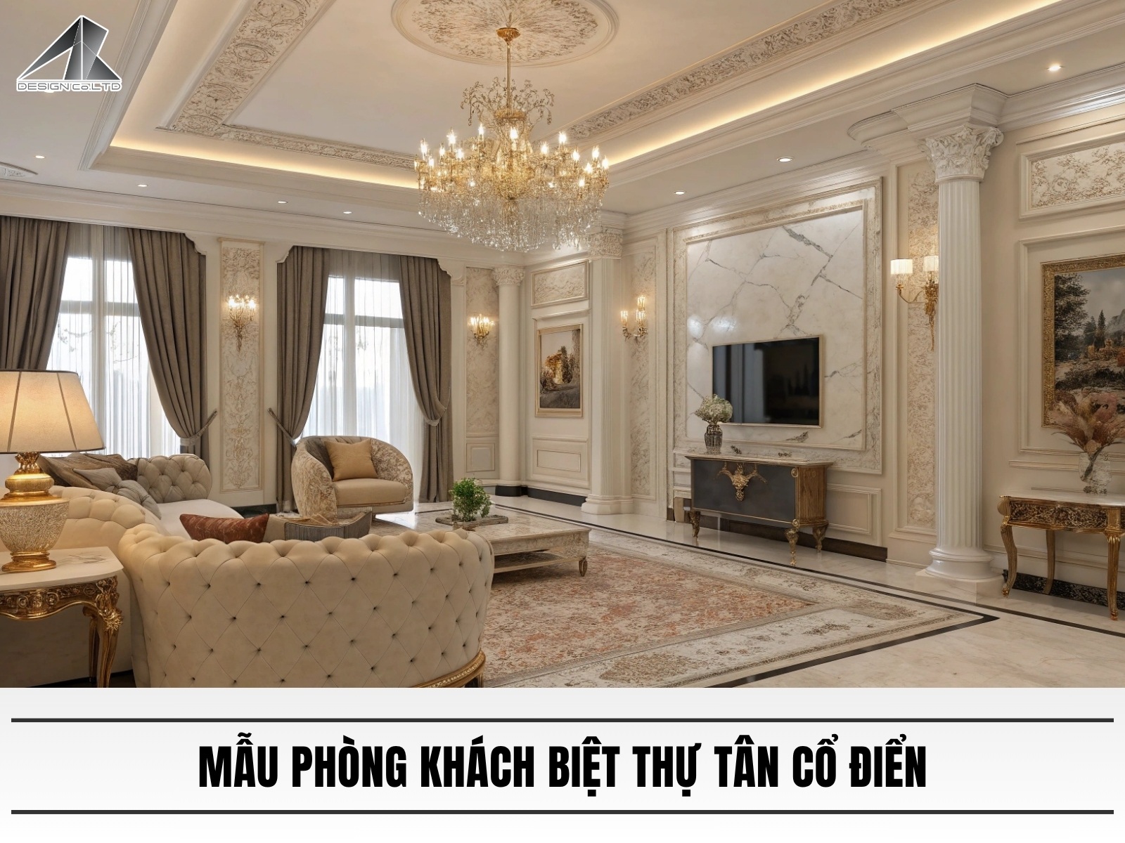 Mau thiet ke phong khach biet thu tan co dien