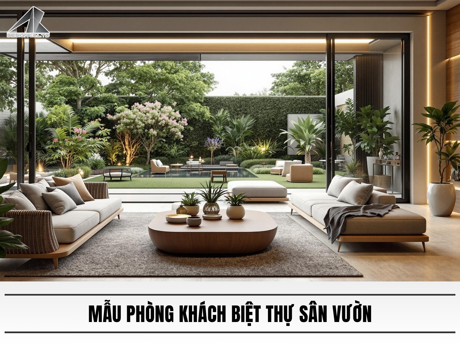 Mau thiet ke phong khach biet thu san vuon