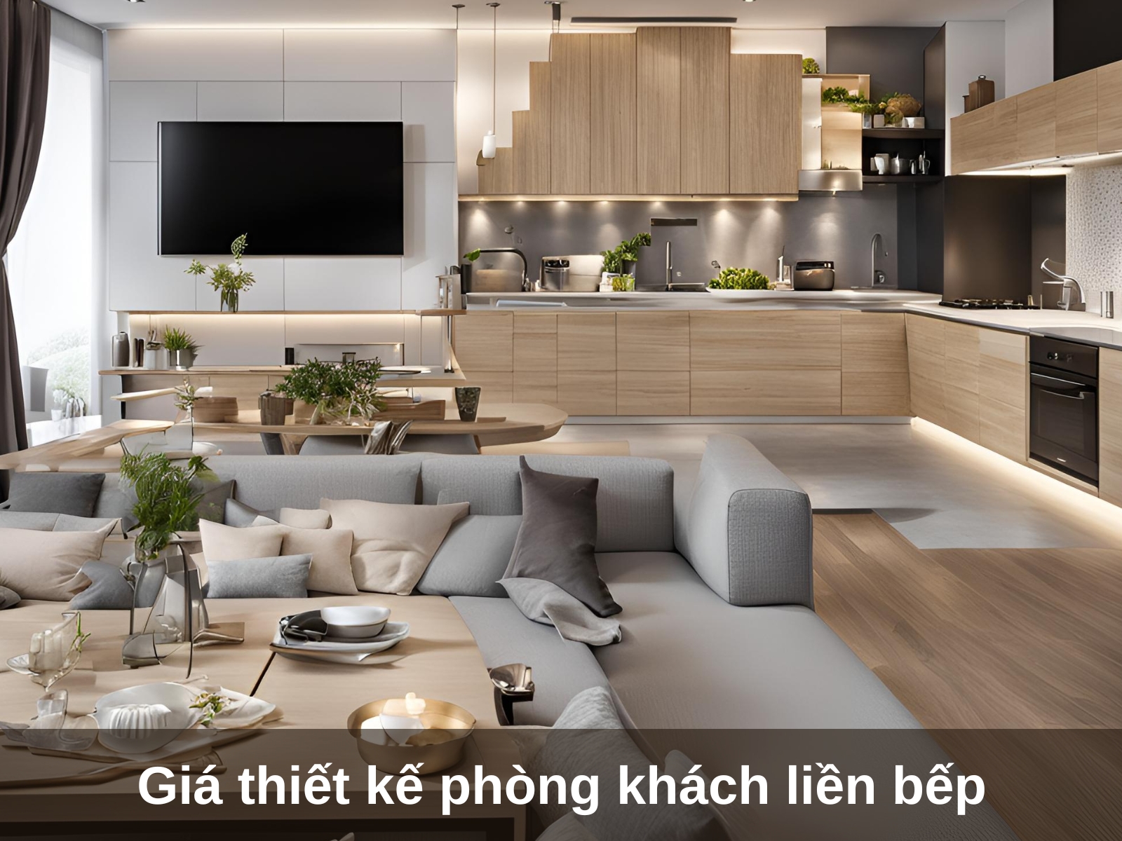 Bao gia thiet ke thi cong noi that phong khach lien bep 30m2