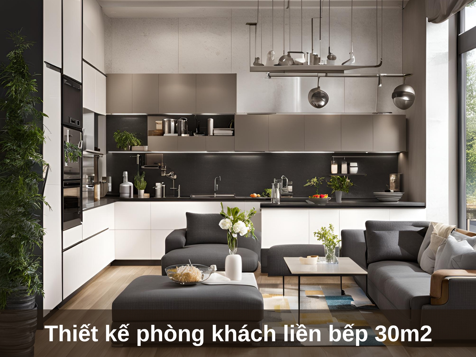 Cong ty thiet ke thi cong noi that phong khach lien bep 30m2 chuyen nghiep nhanh chong