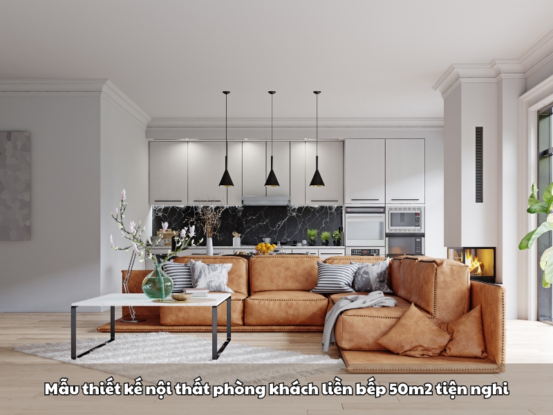 mau thiet ke noi that phong khach lien bep 50m2 dep