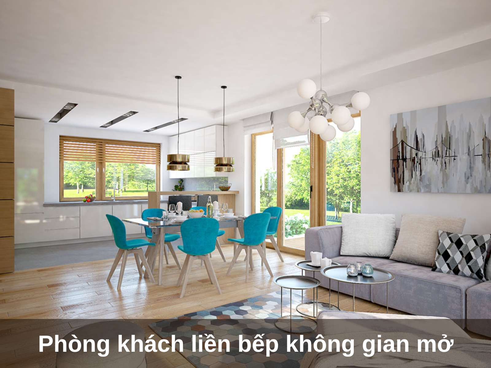 10 mau phong khach lien bep nha ong hien dai sang trong tien nghi