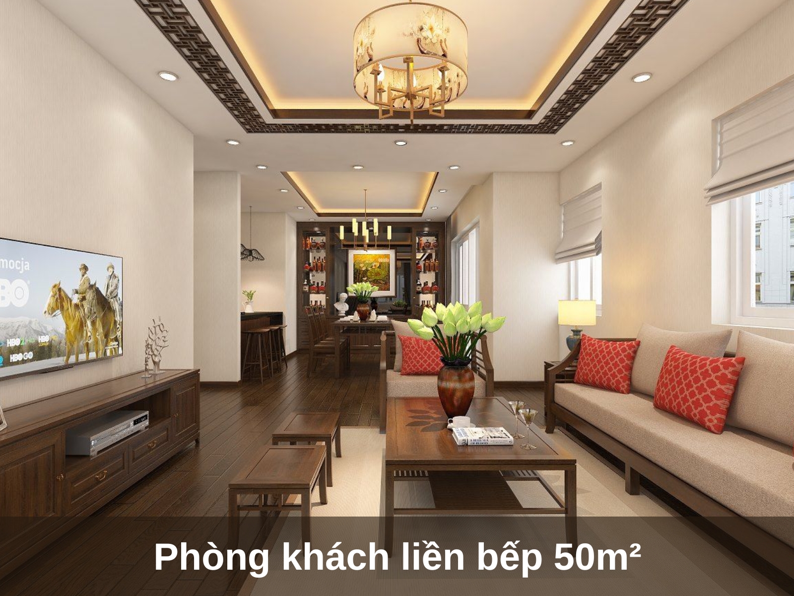 10 mau phong khach lien bep nha ong hien dai sang trong tien nghi