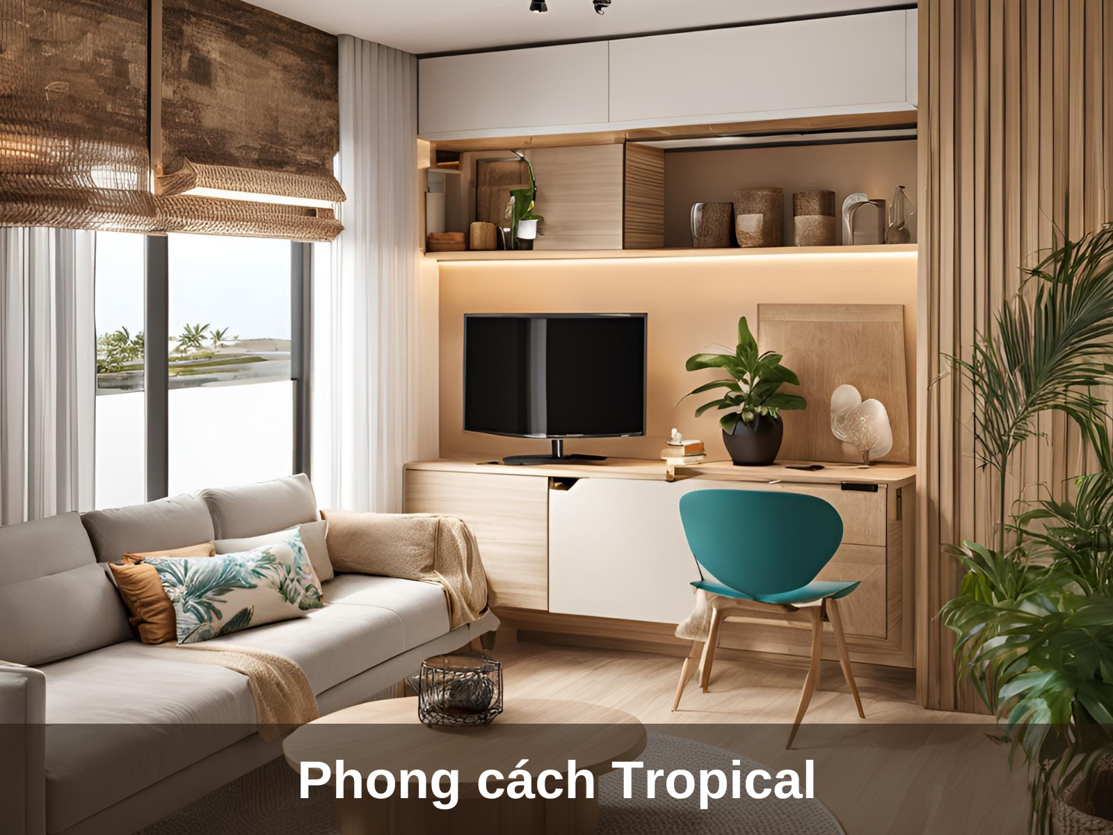 thiet ke noi that phong cach tropical cho can ho 40m2