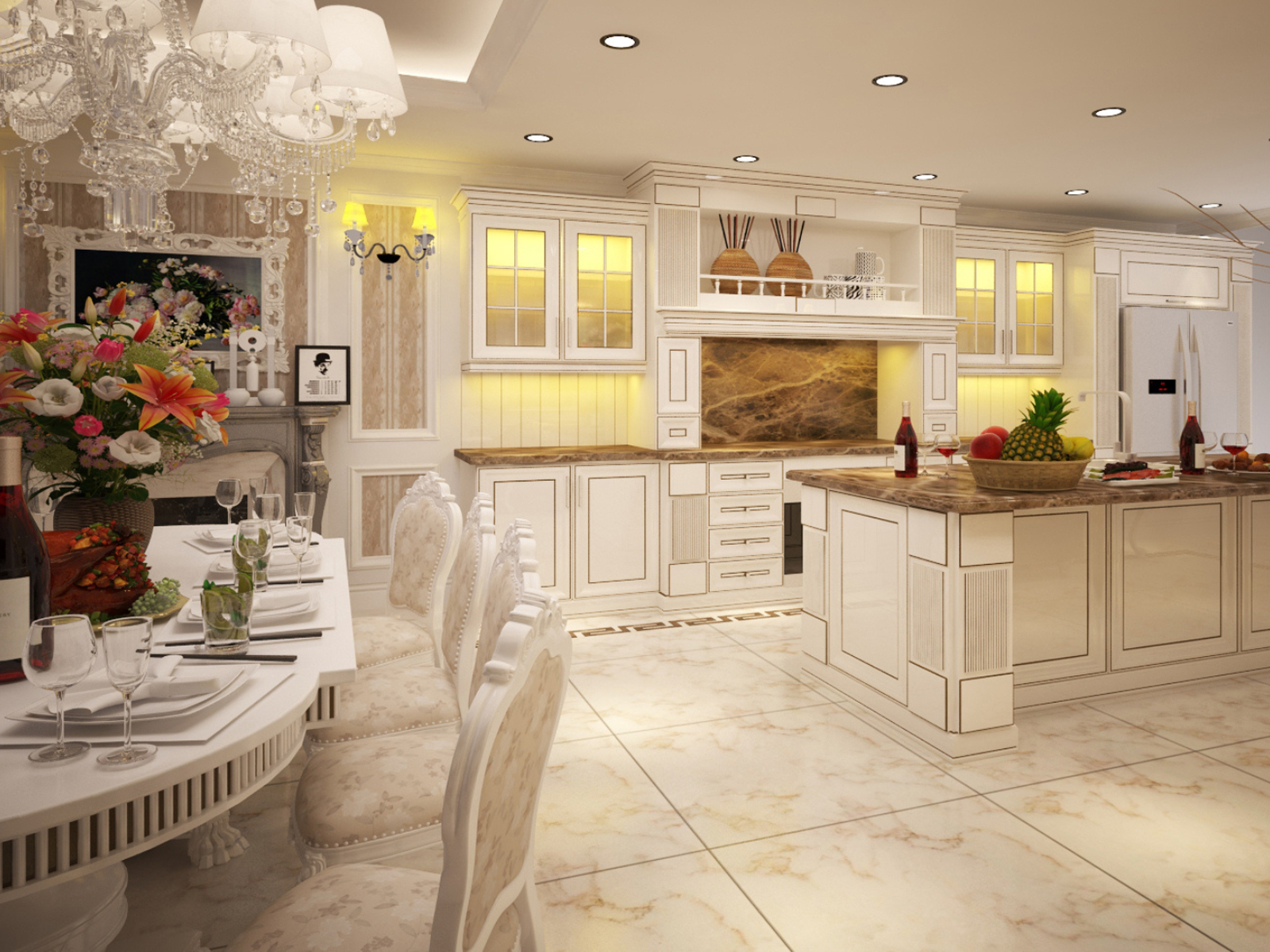 thiet ke phong bep tan co dien